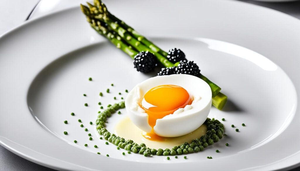 Deviled eggs with asparagus and caviar