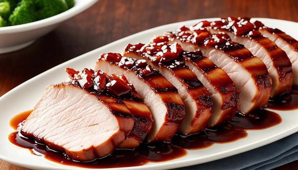 Marinated and cooked sauced char siu pork