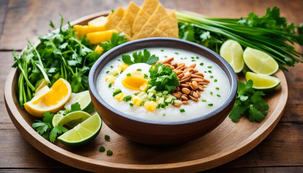 Traditional arroz caldo garnishes