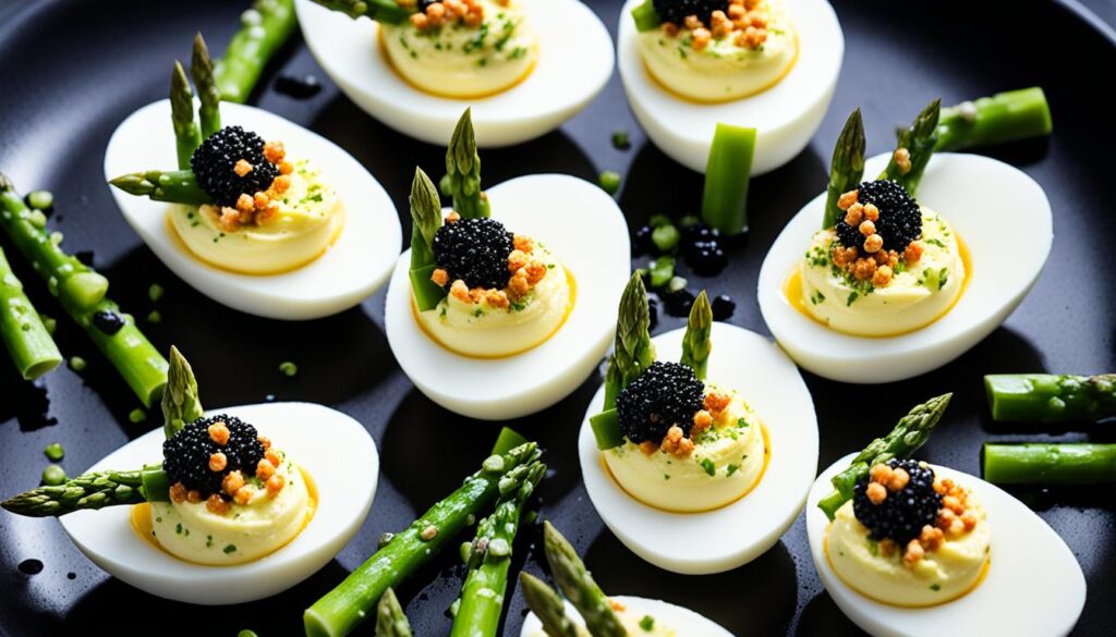 asparagus and caviar deviled eggs