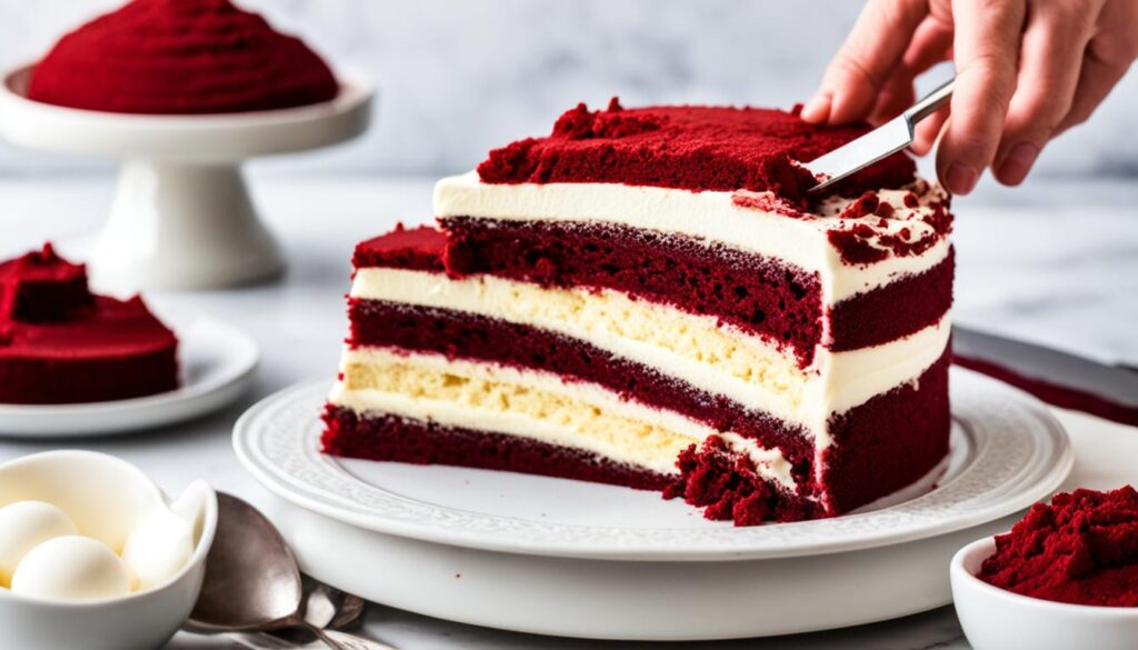 assembling red velvet cake