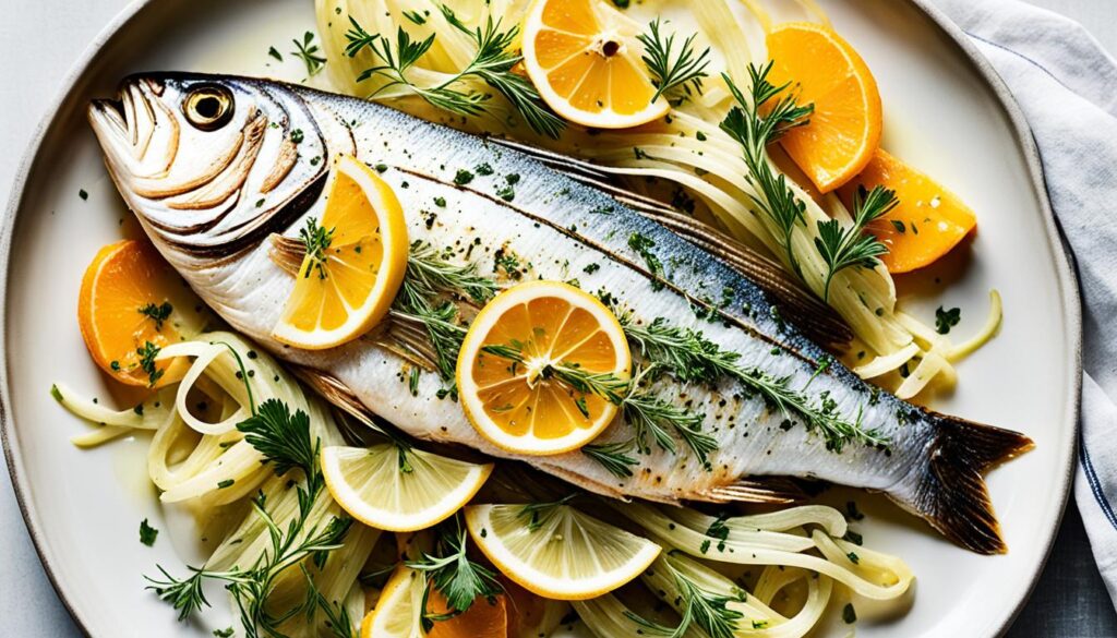 best whole branzino dish with tangy vinaigrette