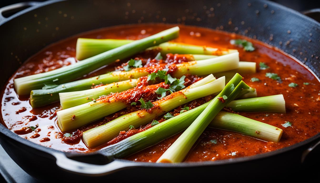 braised leeks in chile sauce recipe