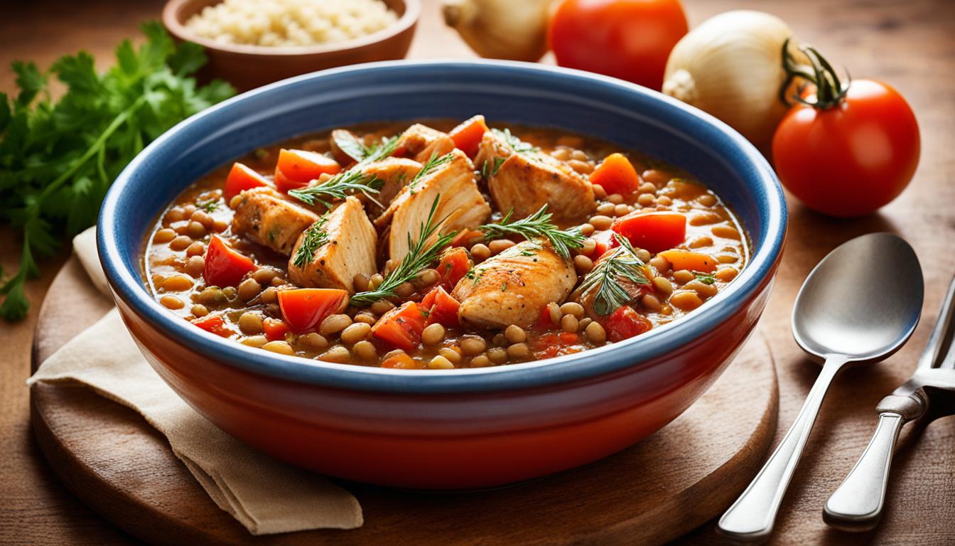 Hearty Chicken Lentil Stew with Tomatoes & Onions