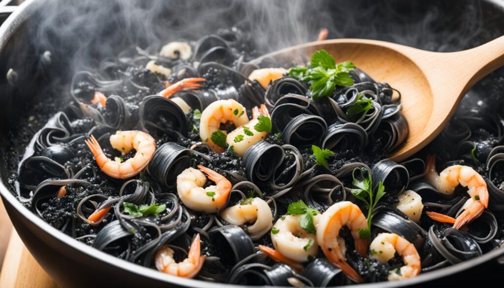 cooking squid ink pasta