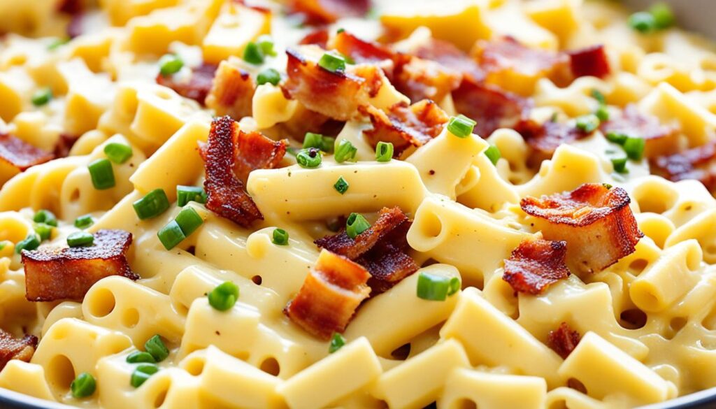 creamy and cheesy mac and cheese with leeks and bacon