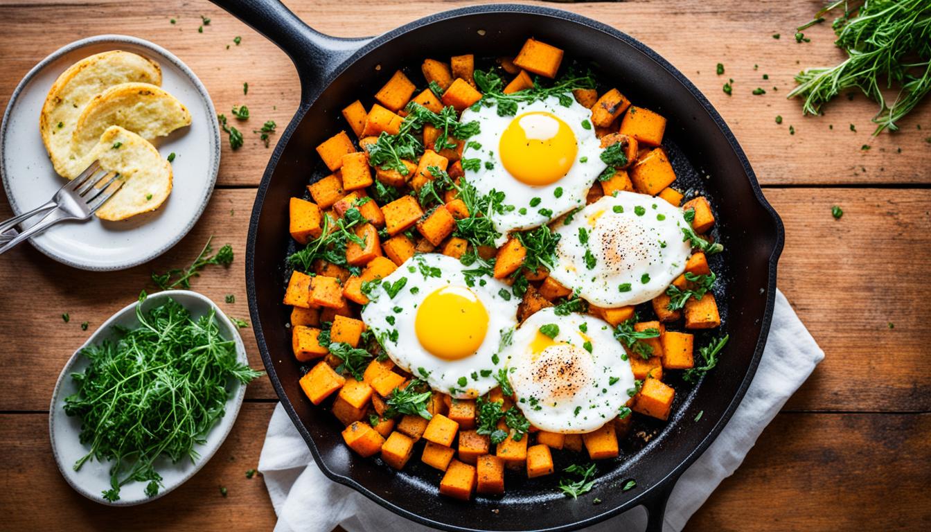 easy sweet potato hash eggs