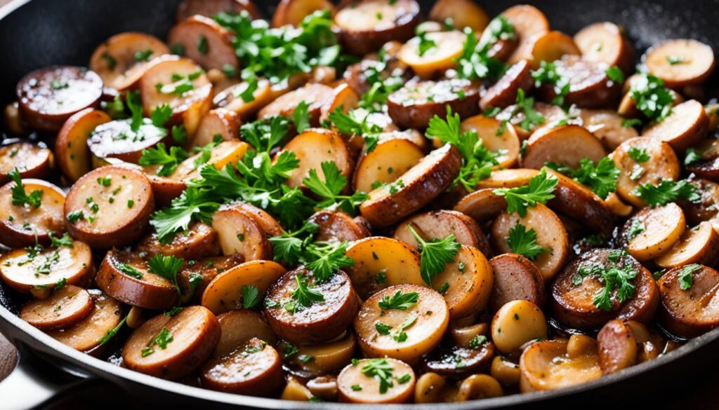 flavors of sausage and mushrooms