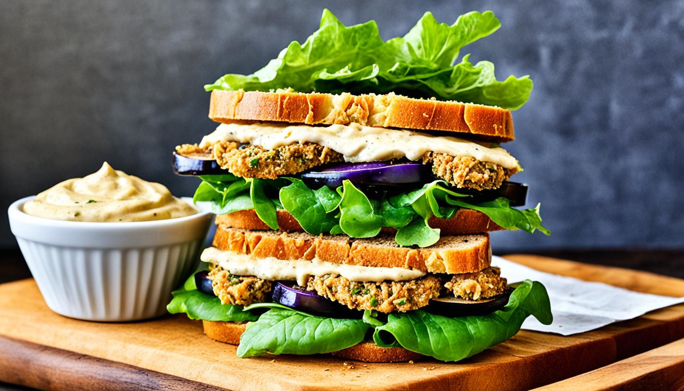 fried eggplant sandwich with eggplant mayo