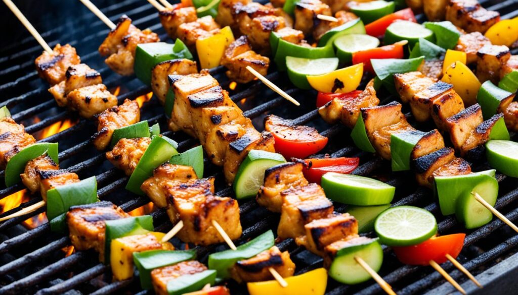 grilling chicken satay