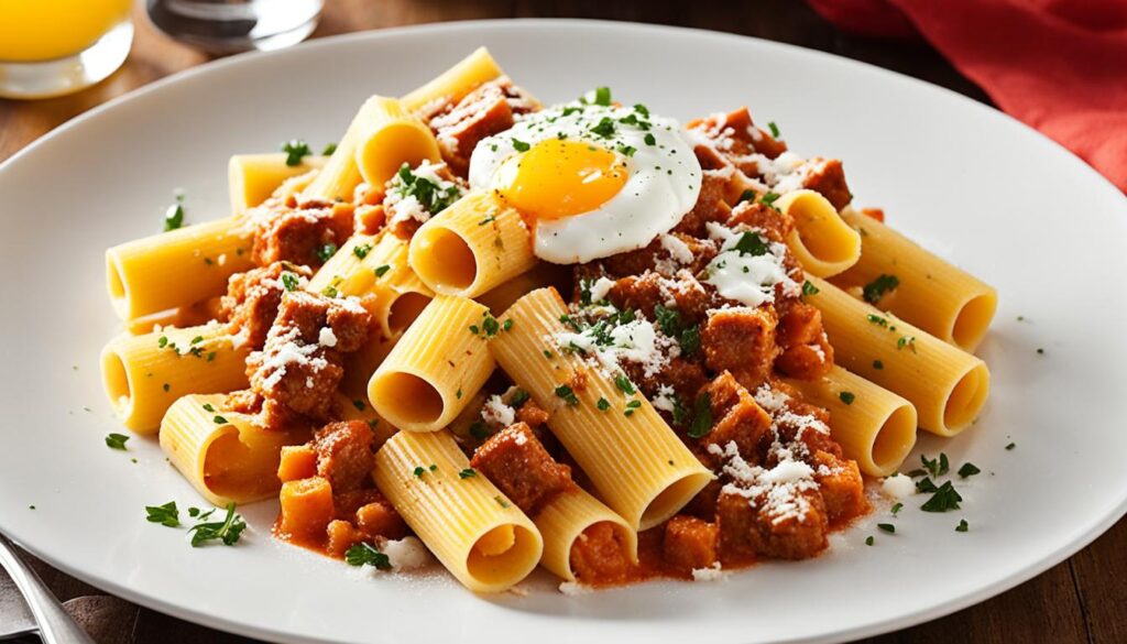 pasta alla zozzona rigatoni with sausage and egg yolks