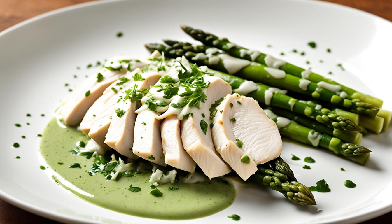 Poached Chicken & Asparagus with Green Goddess Sauce