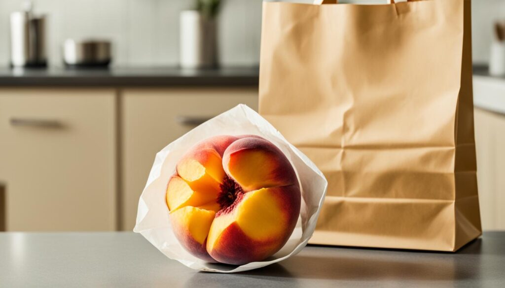 ripening peaches in a paper bag