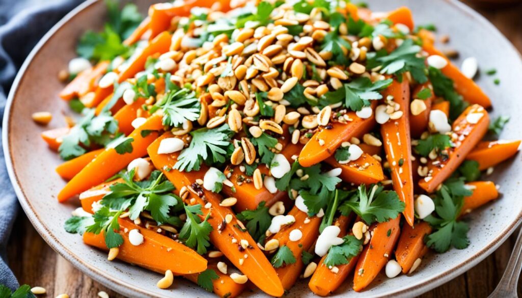 roasted carrot salad with peanut sesame mole