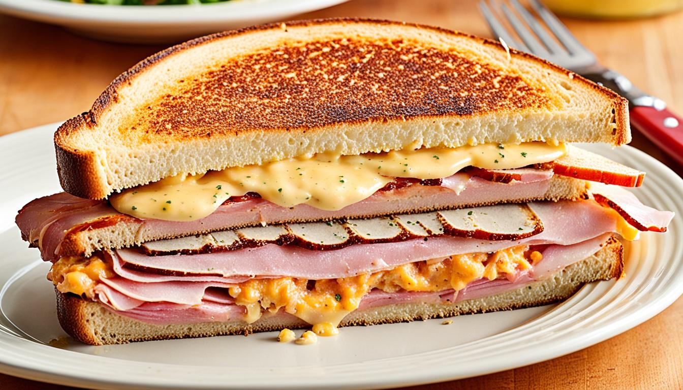 sandwiched grilled pimento cheese ham and hom