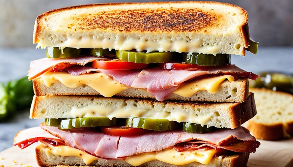 sandwiched grilled pimento cheese ham and homemade pickles