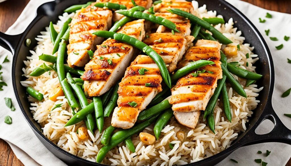 skillet chicken with homemade rice a roni and green beans recipe