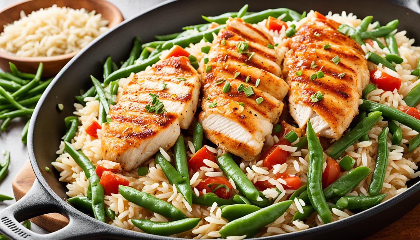 skillet chicken with homemade rice a roni and green beans recipe