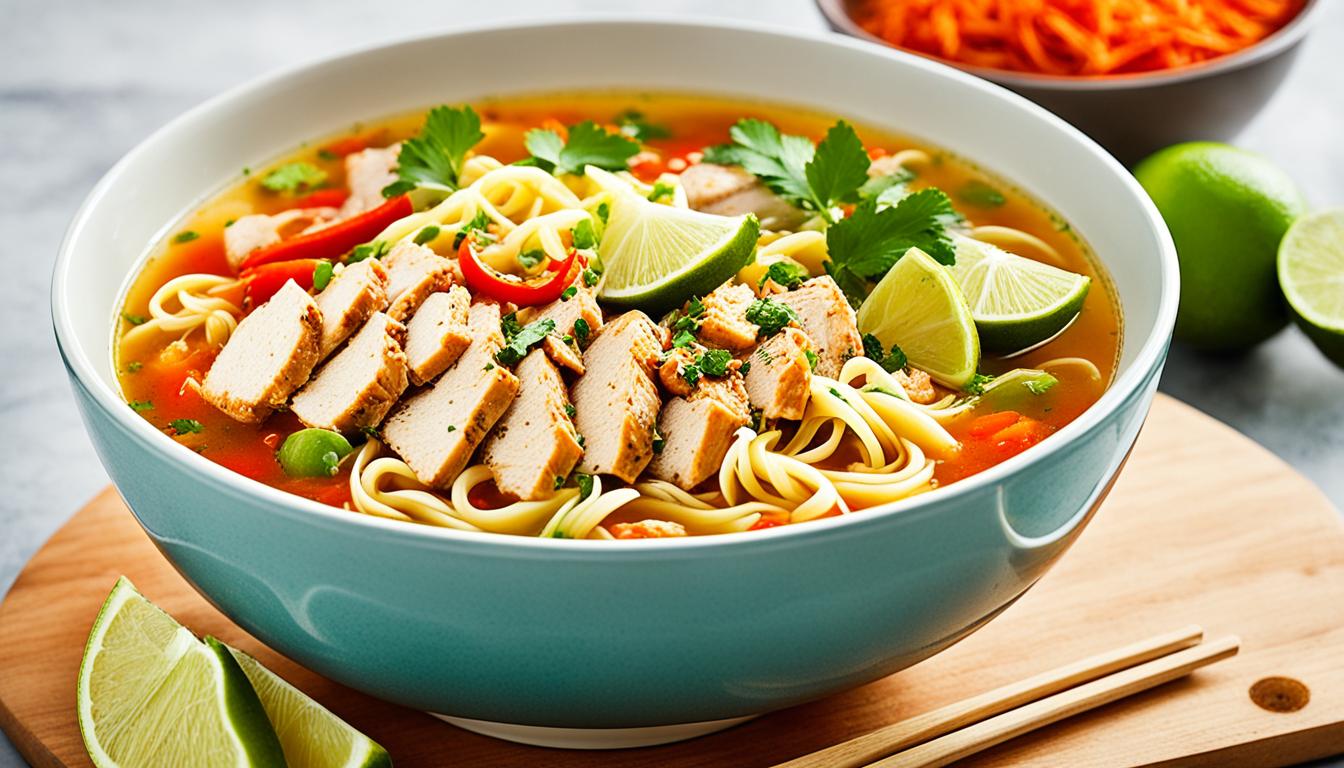 spicy chicken noodle soup with lime and ginger recipe