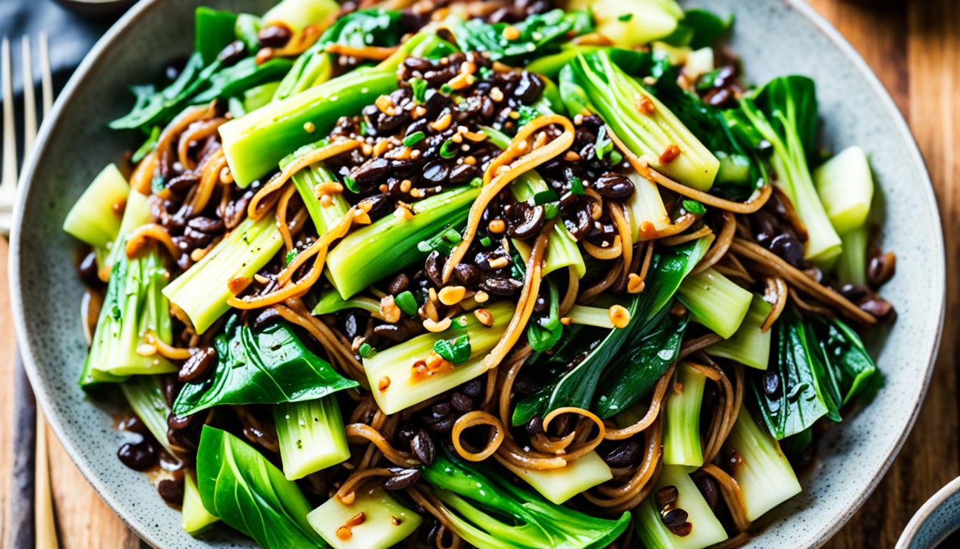 vegan bok choy with chives black bean sauce chow fun