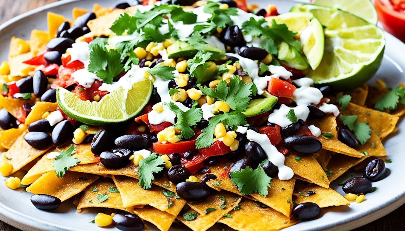 vegan chilaquiles with pepitas charred corn and black beans