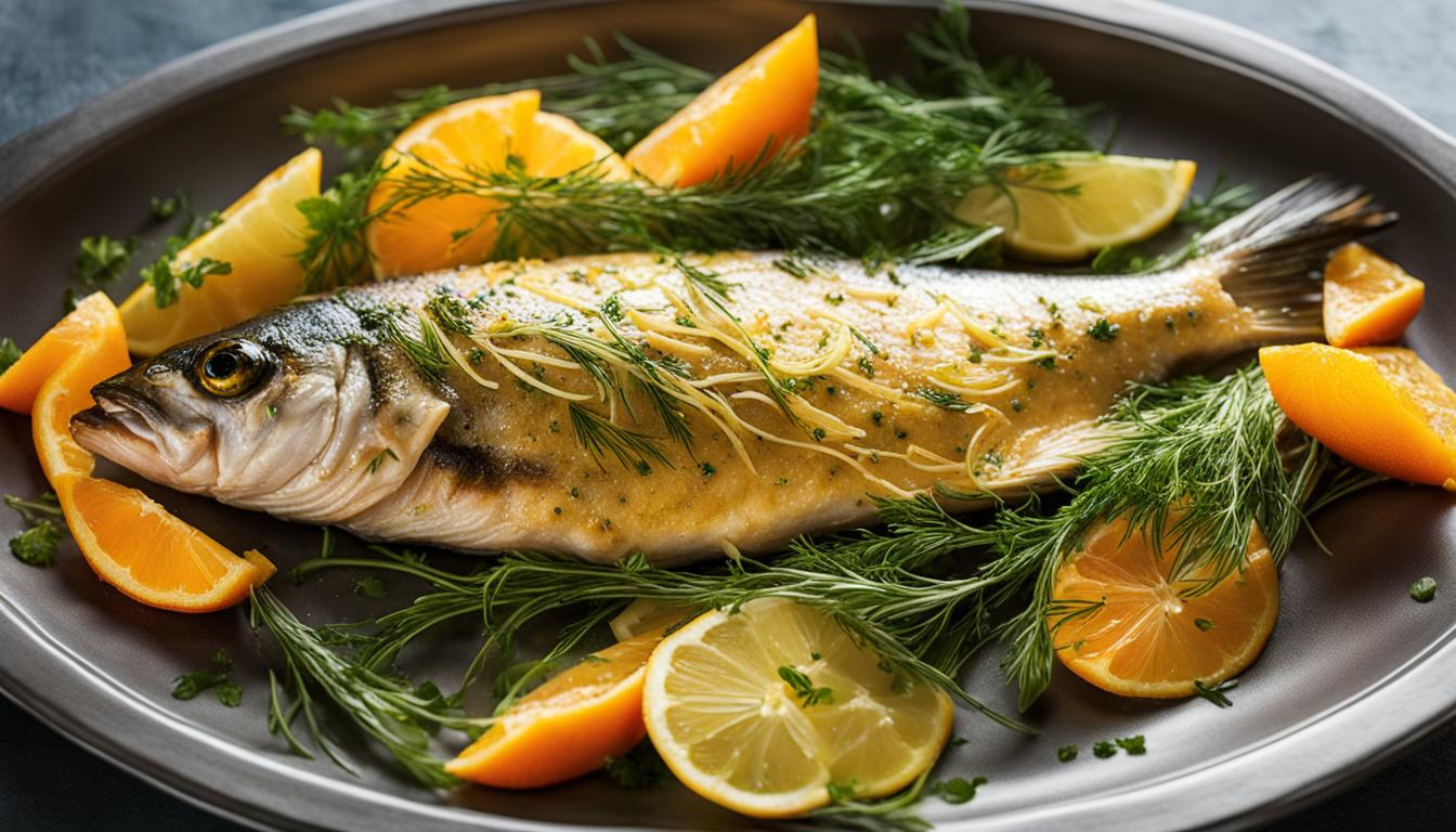 Whole Roasted Branzino with Tangerine Fennel Sauce