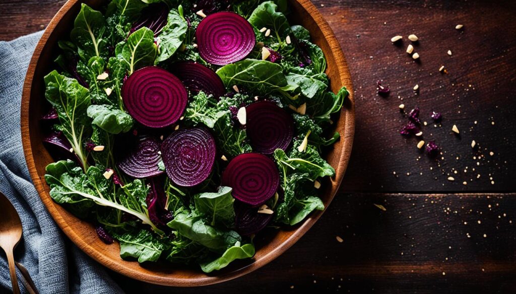 winter greens salad with beets and flax