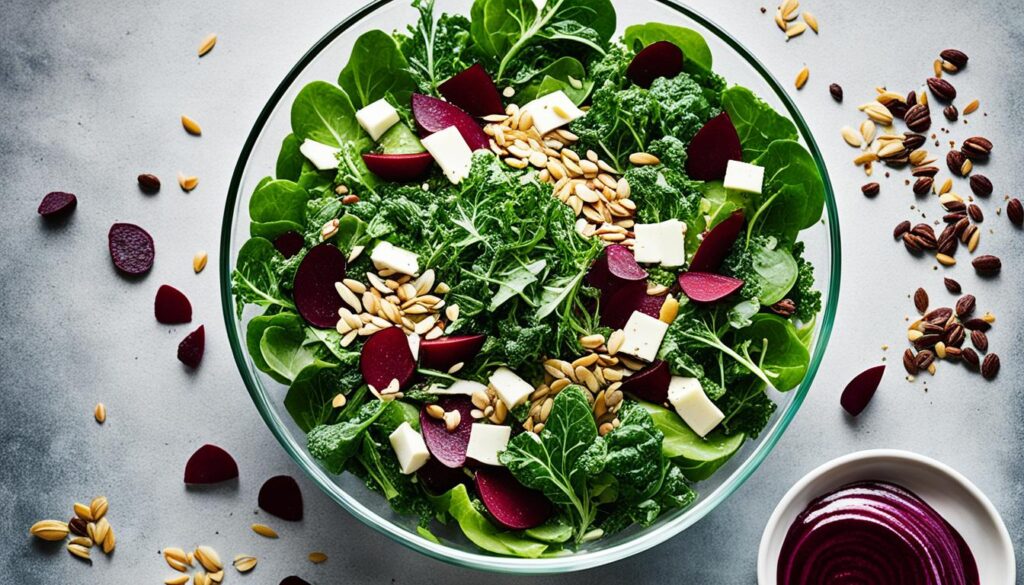 winter greens salad with toasted seeds