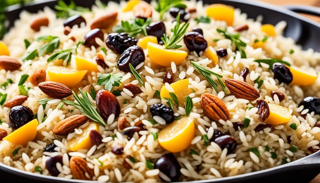 Cooked rice pilaf in a pan