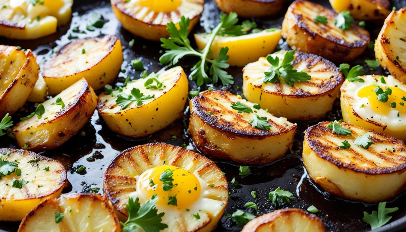 broiled lemony potatoes with halloumi recipe