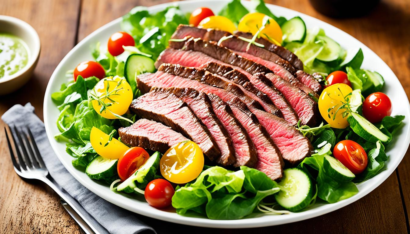 cold steak salad cucumber ponzu mustard vinaigrette recipe