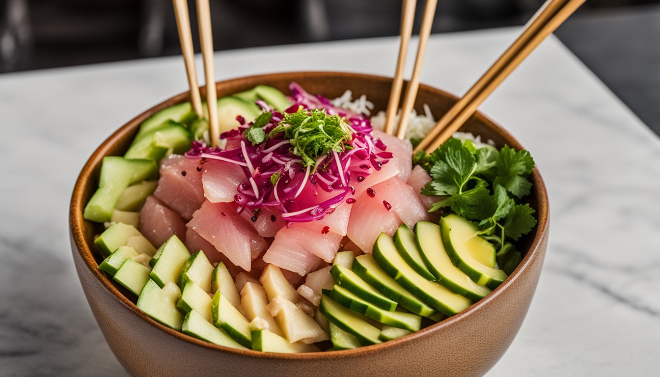 hamachi yellowtail poke cucumber avocado recipe