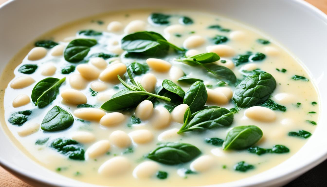 Hearty White Bean Spinach Soup with Rosemary Garlic