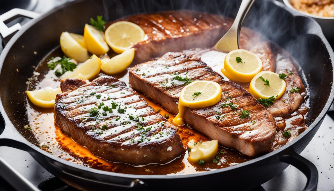 how to butter baste steaks chops fish