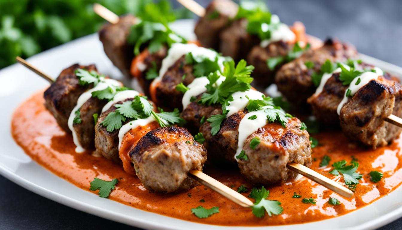 kofte kebabs with spicy harissa yogurt sauce