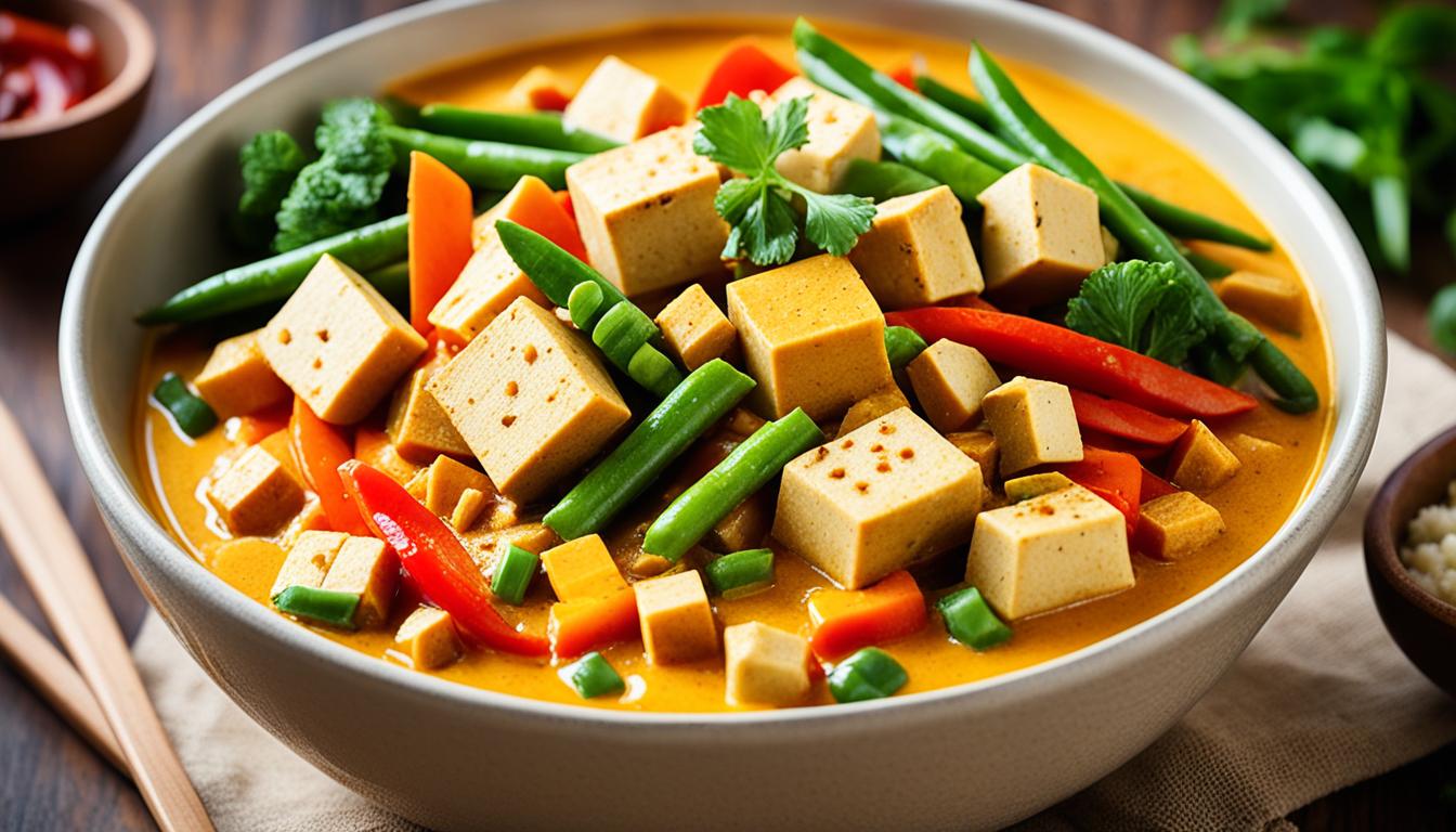 phat phrik khing with tofu long beans dry fry thai curry vegan recipe