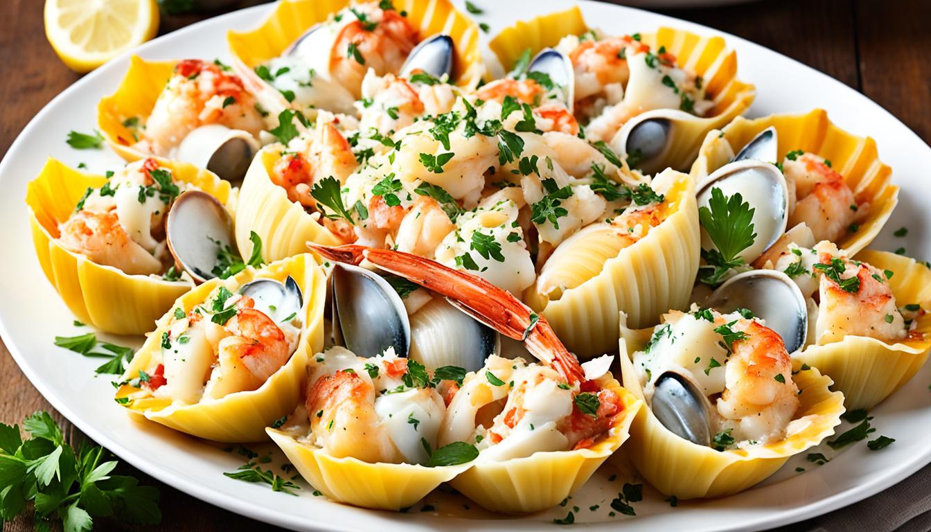 seafood stuffed shells crab shrimp scallops recipe