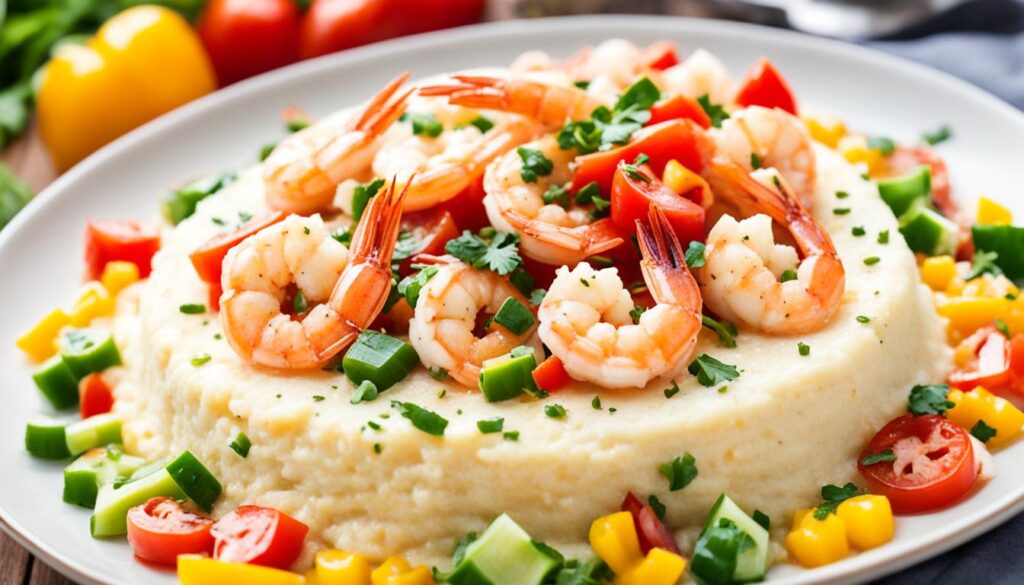 shrimp and grits with veggies