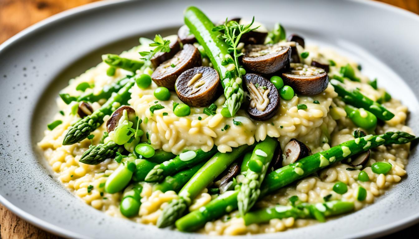 spring vegetable risotto asparagus zucchini fava morel snap pea recipe