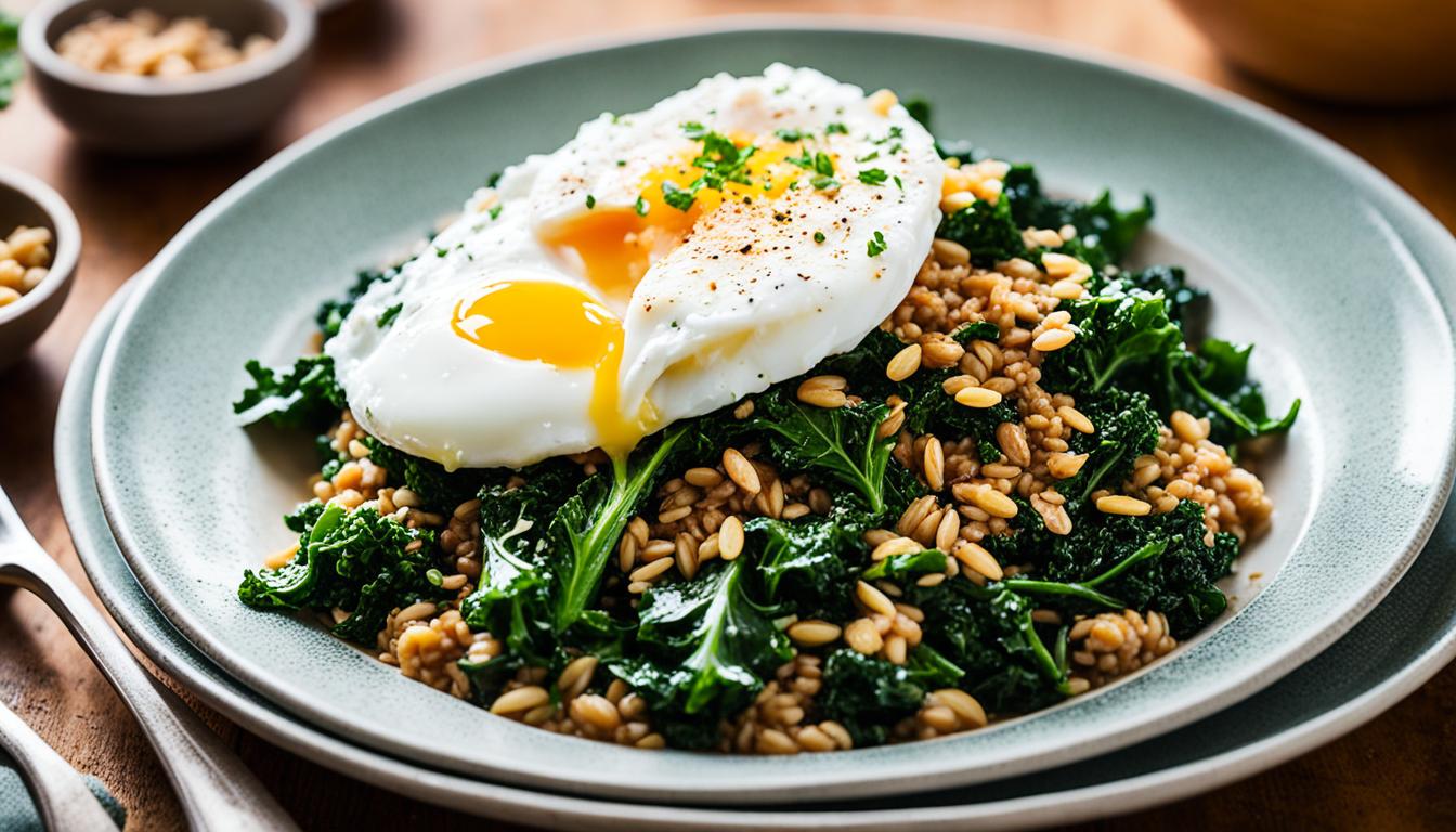 Stir Fried Farro & Kale with Poached Egg Recipe