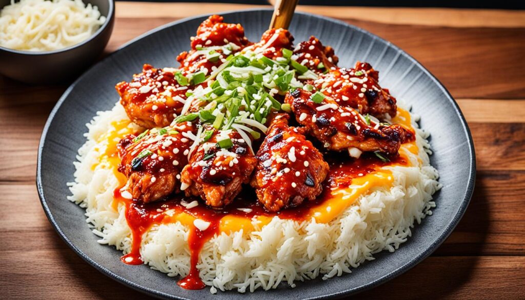 korean style fire chicken buldak with cheese